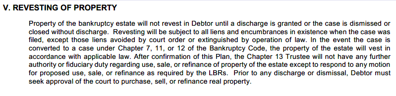 cdca chapter 13 plan revesting in debtor